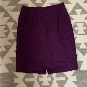 J. Crew purple lace pencil skirt 00